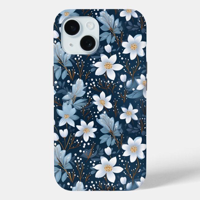 White Winter Flowers Pattern Case-Mate iPhone Case (Back)