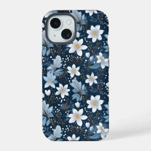 White Winter Flowers Pattern iPhone 15 Case
