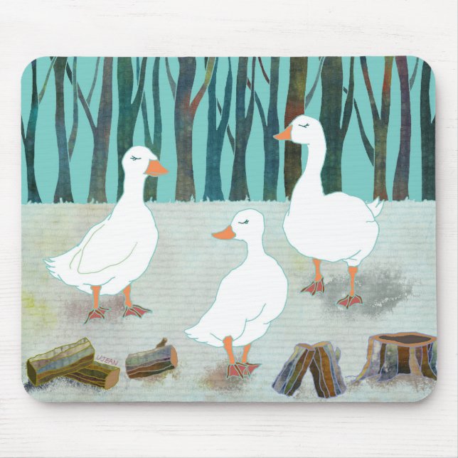 White Winter Geese Mouse Pad (Front)