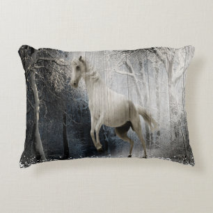 White Winter Horse In Mountain Forest Accent Pillow