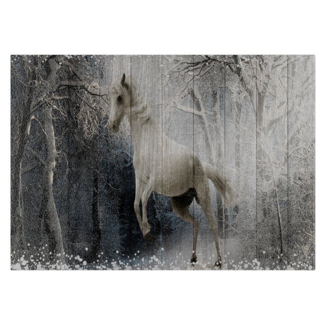 White Winter Horse In Mountain Forest  Cutting Board (Front)