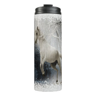White Winter Horse In Mountain Forest Thermal Tumbler