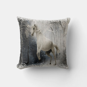White Winter Horse In Mountain Forest  Throw Pillow