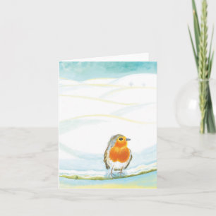 White Winter Landscape Illustration With Robin  Card