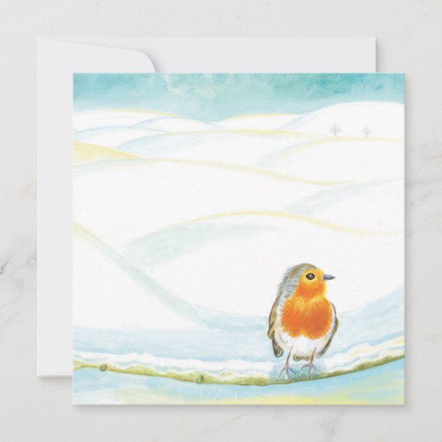 White Winter Landscape Illustration With Robin  Card (Front)
