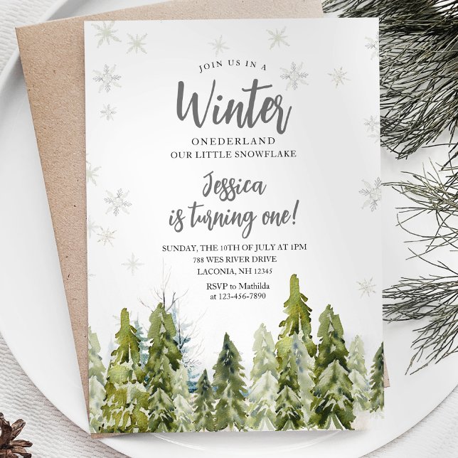 White Winter Onederland birthday Woodland Forest Invitation (Creator Uploaded)
