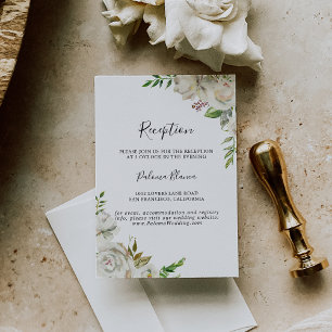White Winter Peony Floral Wedding Reception Enclosure Card