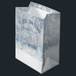 White Winter Romantic Snowy Woods Medium Gift Bag<br><div class="desc">Merry christmas customizable text. White and blue grey tones winter scene in secluded wood and romantic cute house.</div>