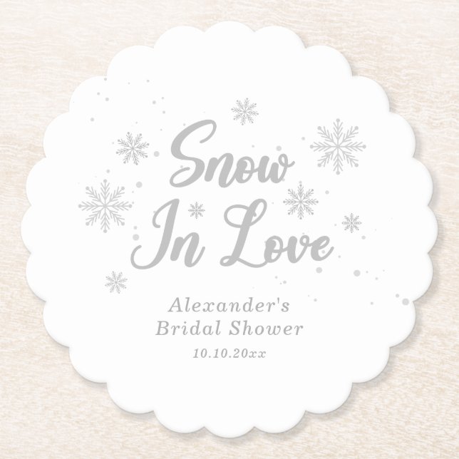 White Winter Snow in love Bridal Shower Paper Coaster (Front)