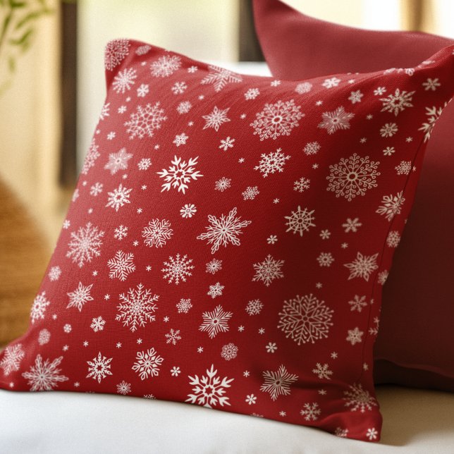 White Winter Snowflake Bright Red Throw Pillow (Creator Uploaded)