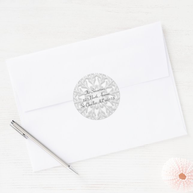 White Winter Snowflake Return Address Classic Round Sticker (Envelope)