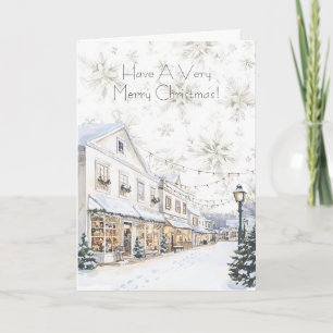 White Winter Snowflakes Christmas Town Card