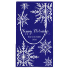 White Winter Snowflakes on Blue Happy Holidays