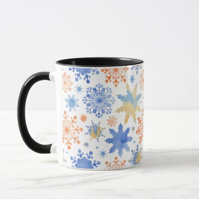 White Winter Snowflakes Watercolor Pattern Mug (Left)