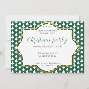 White Winter Tree on Green Christmas Party Announcement