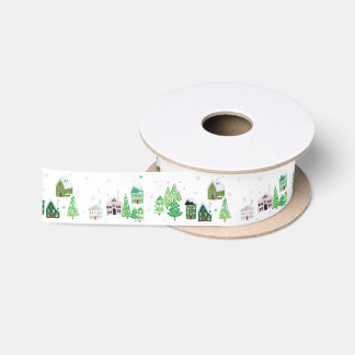 White Winter Village Satin Ribbon