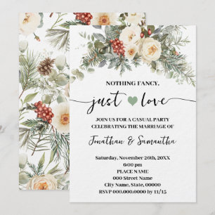 White Winter Wedding Nothing Fancy Just Love  Invitation