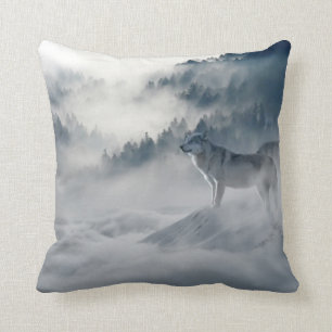 White Winter Wolf In Snow Cushion