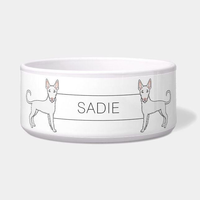 White Wire Haired Ibizan Hound Cartoon Dog & Name (Front)