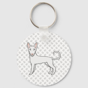 White Wire Haired Ibizan Hound Cartoon Dog & Paws Keychain
