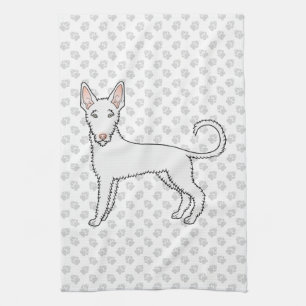 White Wire Haired Ibizan Hound Cartoon Dog & Paws Kitchen Towel
