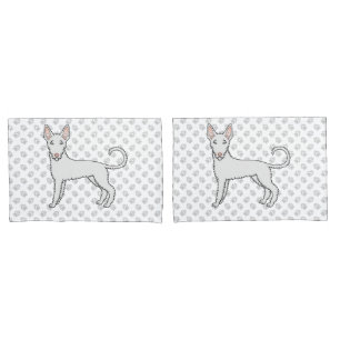 White Wire Haired Ibizan Hound Cartoon Dog & Paws Pillowcase