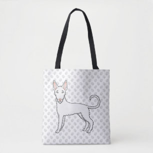 White Wire Haired Ibizan Hound Cartoon Dog & Paws Tote Bag