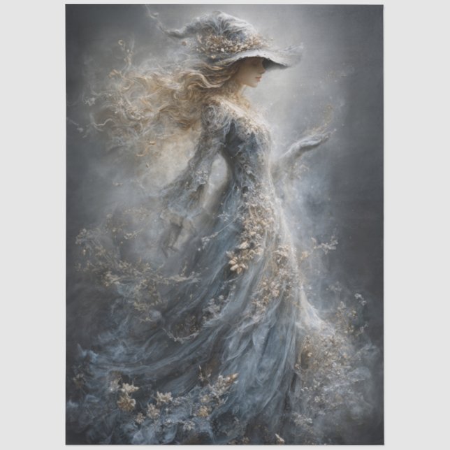 White Witch Moody Gothic Fantasy for Decoupage Tissue Paper (Front)