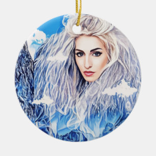 White Witch Of Snowy Mountains abstract art Ceramic Ornament