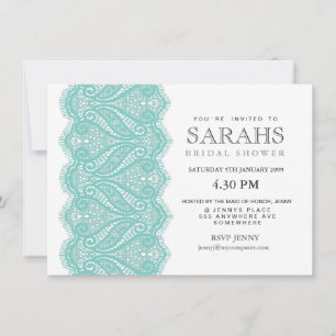 White with Aqua Lace Bridal Shower Party Invite