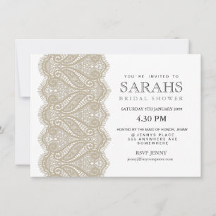White with Beige Lace Bridal Shower Party Invite