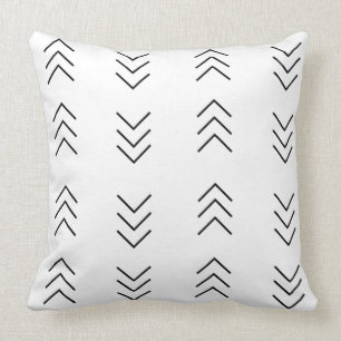 White with Black Arrow Mud Cloth Patterned Throw Pillow