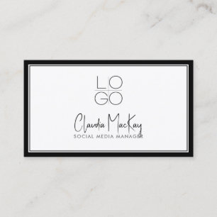 White with Black Border, Key Line Script 3 QR code Business Card