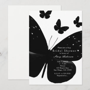 White with Black Butterflies Party Invitations