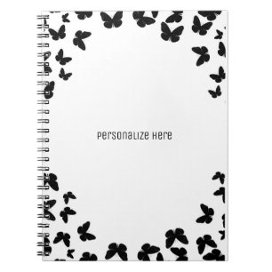 White with Black Butterflies Personalized Custom Notebook