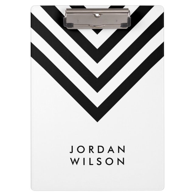 White with Black Chevron Modern Minimalist Clipboard (Front)