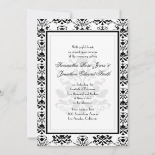 White with Black Damask Elegant Wedding Invitation