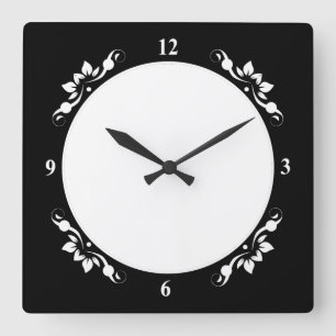 White with Black Decorative Face Personalize Art Square Wall Clock