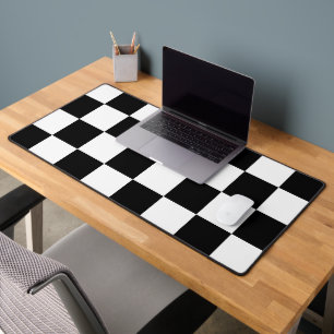 White with Black Large Square Style Pattern Desk Mat
