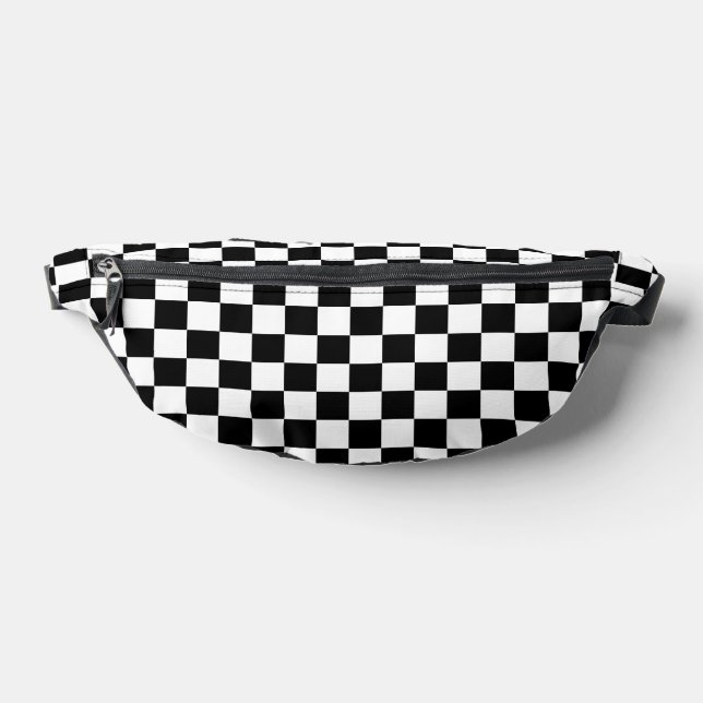 White with Black Large Square Style Pattern Fanny Pack (Lay Down)