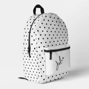 White with Black Polka Dots Personalized  Printed Backpack