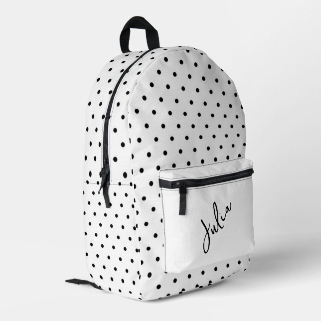 White with Black Polka Dots Personalized  Printed Backpack (Back Corner Left)