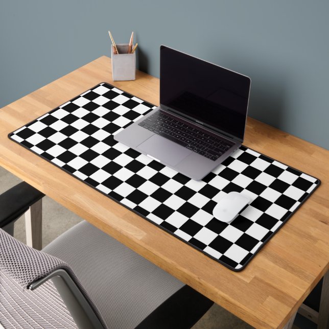 White with Black Square Style Pattern Desk Mat (Office 2)