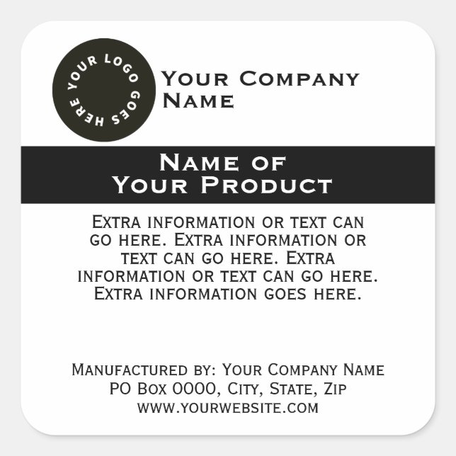 White with Black Text Product Label w/ Logo (Front)