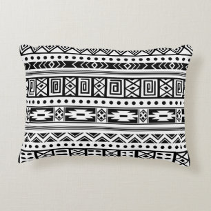 White With Black Tribal Ikat Seamless Pattern Decorative Pillow