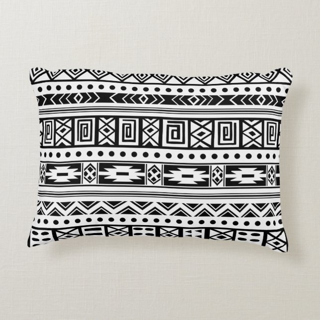 White With Black Tribal Ikat Seamless Pattern Decorative Pillow (Back)