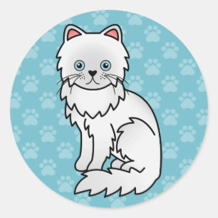 White With Blue Eyes Persian Cat Cartoon Drawing Classic Round Sticker