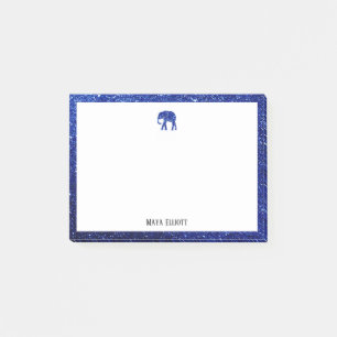 White with Blue Glitter Elephant & Border w/ Name Post-it Notes