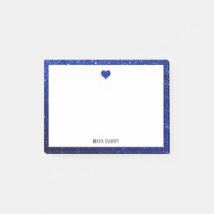 White with Blue Glitter Heart & Border w/ Name Post-it Notes