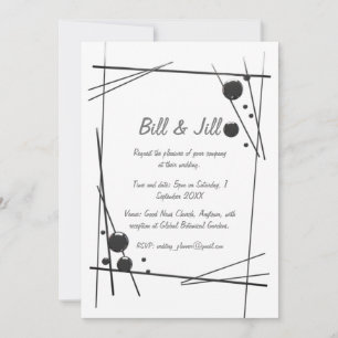 White With Bold Black Abstract Accents Wedding Invitation